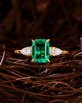 VICTORIA Three Stone Twinning Pears Emerald Engagement Ring